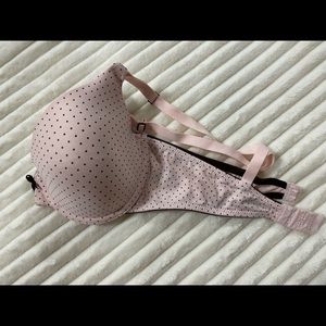 Maidenform Bra 38c (runs small) Pink & Chocolate Polka-Dots.